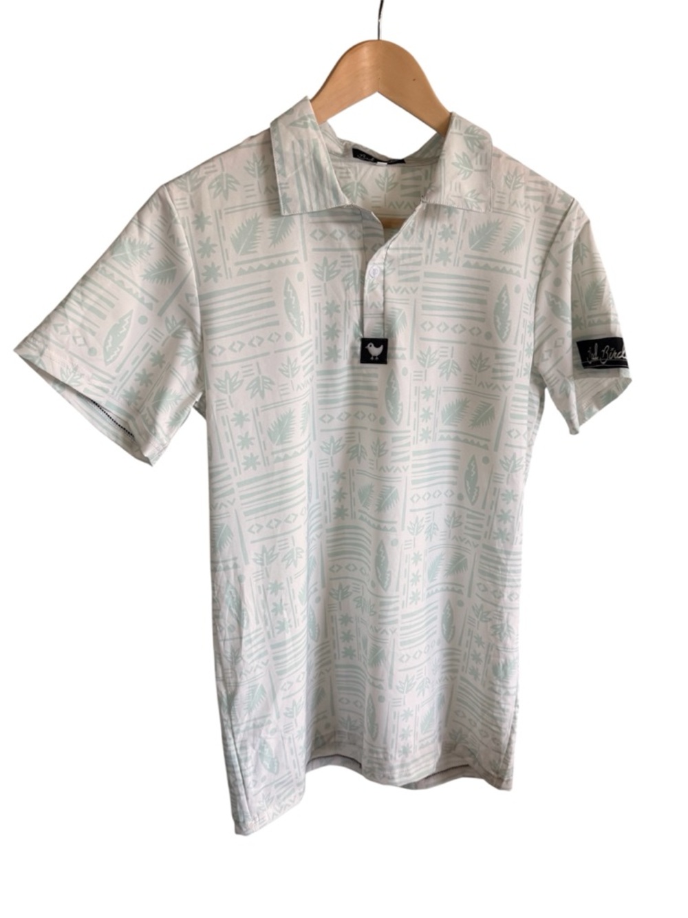 Bad Birdie Men’s White Mint Pattern Polo Golf Performance Shirt Medium